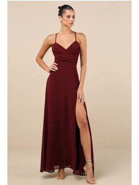 NWT Lulus Event Ready Burgundy Backless Lace-Up Maxi Dress - Size: Medium